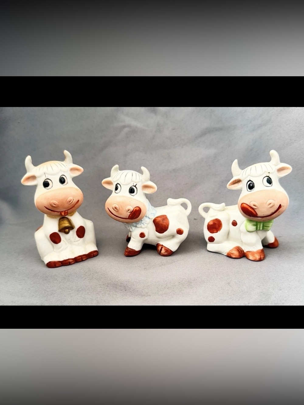 Set Of 3 Vintage Lego Taiwan Cow Figurines~ Porcelain Bisque EUC~ Hard To Find